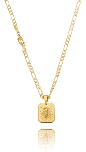 Imagem 1 de 3 de Corrente Masculina 3x1 Banhada Ouro Cordao Ping Placa Cristo