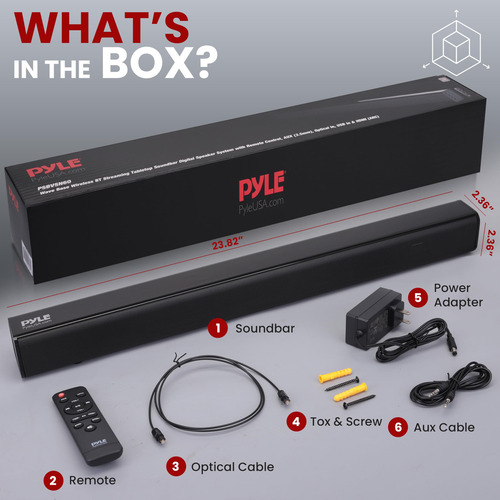 Pyle - Altavoz De Barra De Sonido Para Cine En Casa, Base De Onda, Soporte De Mesa, Sistema Digital De Tv Con Conector De Audio Óptico Aux/digital, Puerto Usb, Hdmi/arc, Reproducción De Sonido