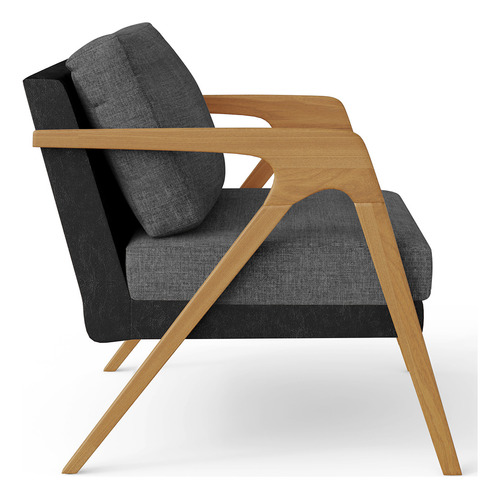 Poltrona Decorativa Pietra Couríssimo Preto Linho Cinza Esc Cor Cinza-escuro Desenho Do Tecido Liso