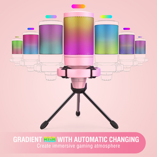 Micrófono Fifine Ampligame A8 Rgb Usb Cardioide - Pink