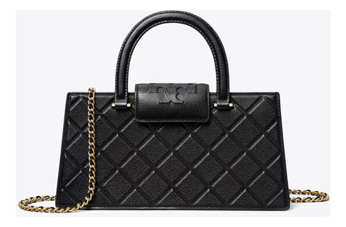 Bolsa Tory Burch 100% Original Tote Fleming East West 164763 Negro Rayas Oro Negro (Usado)