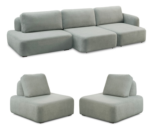 Conjunto 1 Sofá 402cm E 2 Poltronas Santiago Bouclê Cinza
