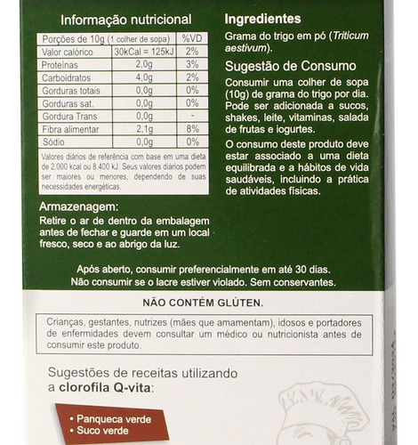 Imagem 2 de 6 de Clorofila Em Pó 100% Puro Grama Do Trigo Wheatgrass Q-vita