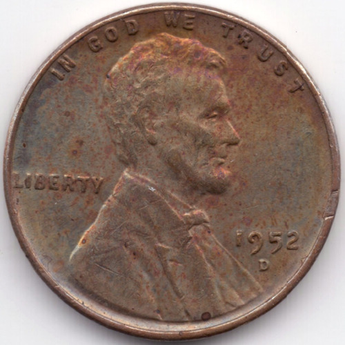 1952 D 1 Penny Wheat Dorado 1c Au Lincoln Cent Cobalto Raro