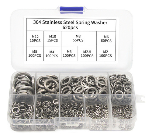 Kit 620 Arruelas Pressao Inox M2 M2.5 M3 M4 M5 M6 M8 M10 M12