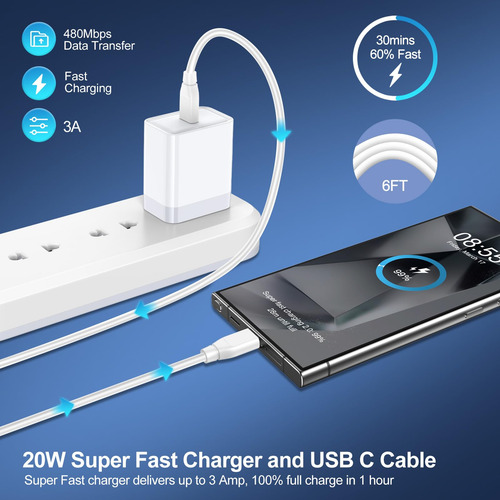 Cargador Rápido Usb C 20w Para Iphone 16 Pro Max Y Samsung Blanco