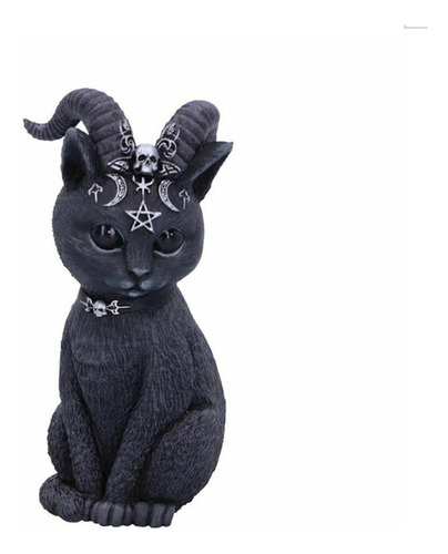 Figura Gato Negro Cuernos Gótica Ocultismo Dark Halloween Wi