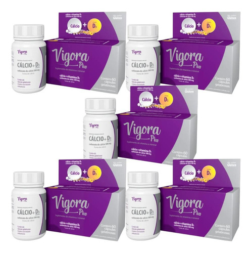 Kit Vigora Plus Cálcio + Vitamina D3 C/ 5 Cx De 60 Cáps Cd