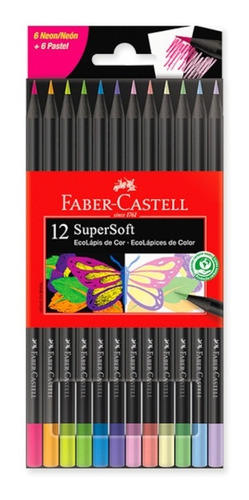 Lápices De Colores Faber-castell Supersoft Neón+pastel X 12