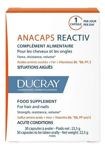 Ducray Anacaps Activ+ Suplemento Anticaída Cabello 30 Caps Sin Sabor