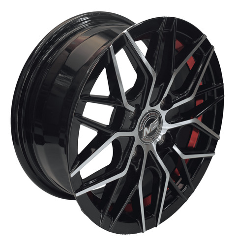 Jgo De 4 Rines Black Machine Red Line Negro Pulido Negro Pulido