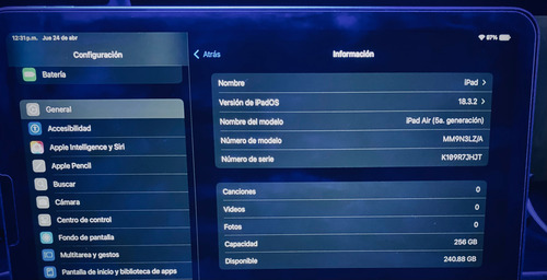 iPad Air 5 Generación 10.9 Wi-fi 256 Gb Chip M1 Azul (Usado)