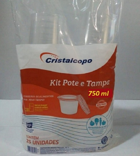 25un Pote Descartável Red 750ml Freezer/microondas Cor Translúcido