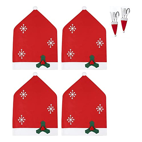 4 Pcs Fundas Sillas De Navidad Sombrero De Santa Claus,...