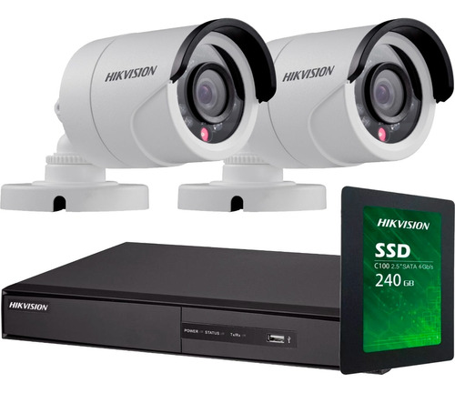 Cámara de seguridad Hikvision DS-2CE16C0T-IPF + DS-7204HGHI-M1 Turbo Hd 4.0 con resolución de 1MP visión nocturna incluida blanca 