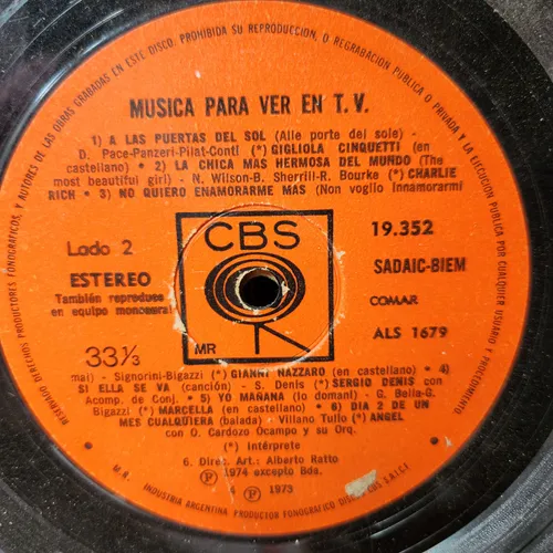 Sin Tapa Disco Musica Para Ver En Tv Sandro Carlos Lm Cp0 (Usado)