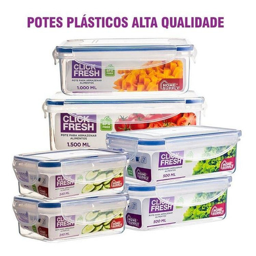 Imagem 1 de 2 de Kit 6 Potes Plásticos 100% Herméticos Qualidade Click Fresh