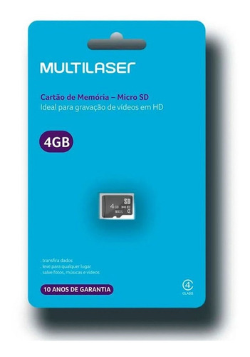 Cartão De Memória Micro Sd 4gb Multilaser Nf Mc144  Celular