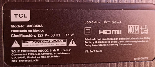 Tarjeta Main Pantalla Tcl 43s350a (Usado)