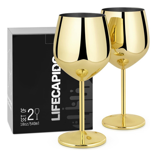 Lifecapido Juego De 2 Copas De Vino De Acero Inoxidable, ...