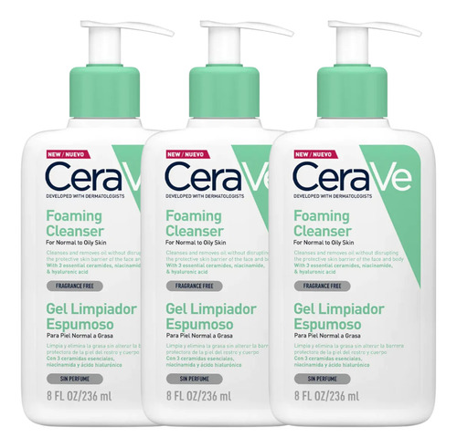 Combo X3 Cerave Gel Limpiador Espumoso 236ml.