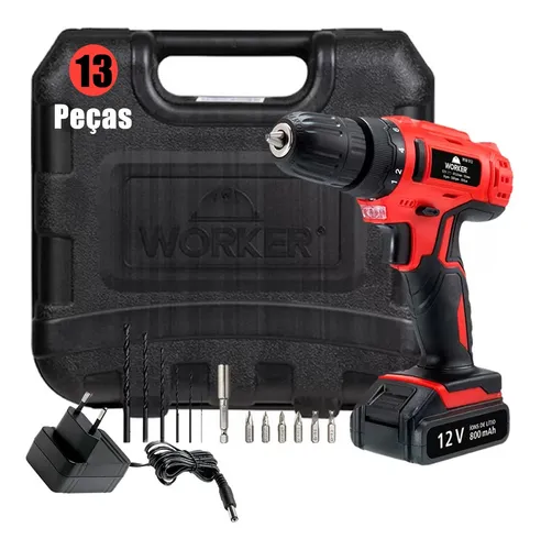 comprar Parafusadeira \u002F Furadeira 3\u002F8, Com Impacto Worker Pfw012,biv Cor Vermelho Frequência 50 Hz\u002F60 Hz 127V\u002F220V