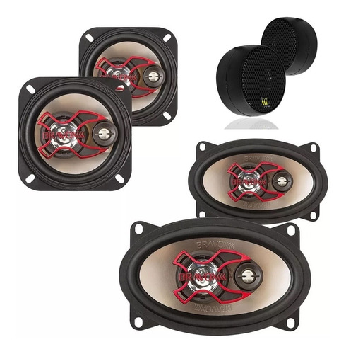 Alto Falantes Bravox 4 Polegadas + 4x6 + Mini Tweeter Td50u 