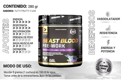 Imagen 2 de 3 de Beast Blood - Pre Work - Body Advance - Platinum Series