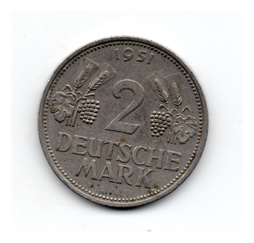 Alemania Republica Federal Moneda 2 Marcos Año 1951 F Km#111