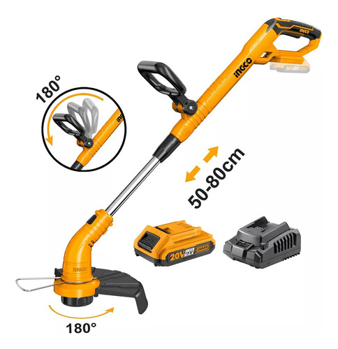 Orilladora Inalambrica 20v Bat. + Cargador Ingco Cgtli20301 Naranja Claro