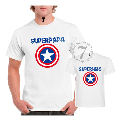 2 Poleras Manga Corta Capitan America Regalo Padre/hijo Papá