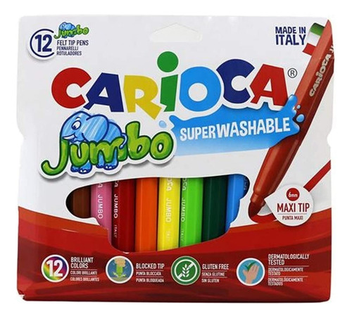 Marcadores Carioca Jumbo - 12 Unidades - Superlavables