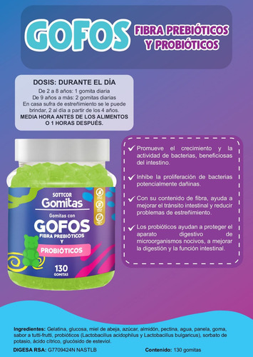 Gofos Para Niños Gomitas Sottcor Vitaminas X 130 Und