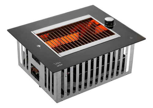 Churrasqueira Grelha de Embutir Bancada Gourmet Inox Vidro a Gás Glp com 2 Espetos Arke Vetro