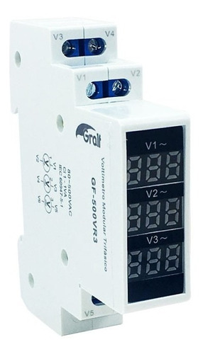 Voltimetro Gralf Modular Trifasico 80v-500v Riel-din Digital