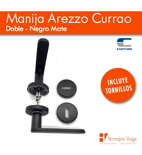 Imagen 3 de 10 de Manija Arezzo Doble Negro Mate Currao Puerta T/ Tropea