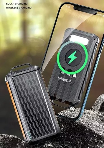 Imagen 4 de 6 de Power Bank Panel Solar Portatil Carga Inalambrica 8000 Mah