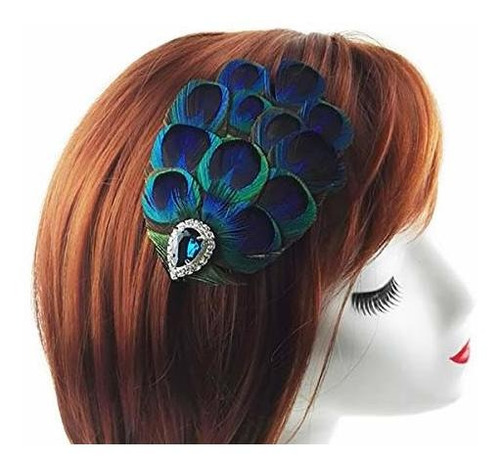 Pinza Para El Pelo Con Plumas De Pavo Real Bohemio Para Muje