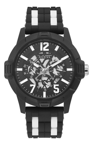 Reloj De Pulsera Hombre Striker Marca Guess Correa Negro Bisel Azul Fondo Azul