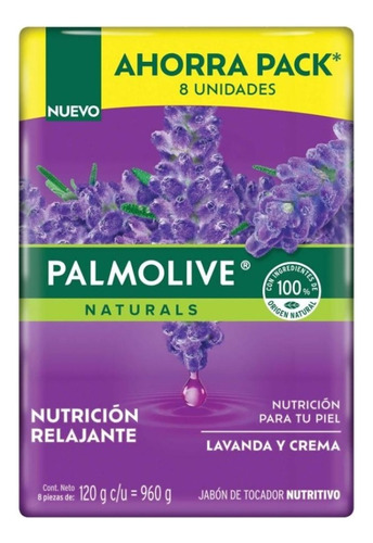 Jabón En Barra Palmolive Naturals Lavanda 8 Pzas De 120 G