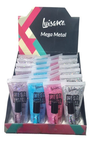 Glitter Em Gel Carnaval Mega Metal Luisance Box C/24 Unid Cor Da Sombra Multicolor
