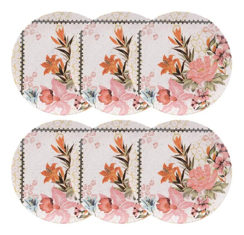 Conjunto De 6 Pratos Rasos Unni Buquê Tropical 26 Cm Oxford Cor diversas Floral e Geométrica