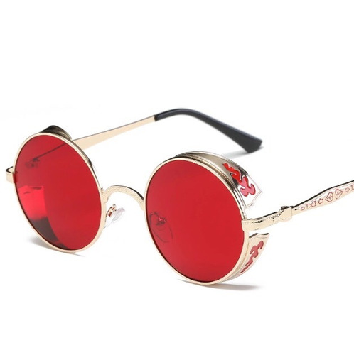 Gafas Redondas Rojas Y Rosadas, Tipo Steampunk 400uv