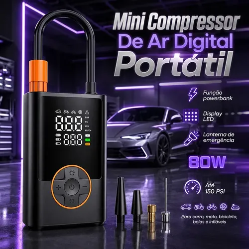 Compressor de Ar Portável Blackone 4000mAh Digital 150PSI Carro Moto Bike