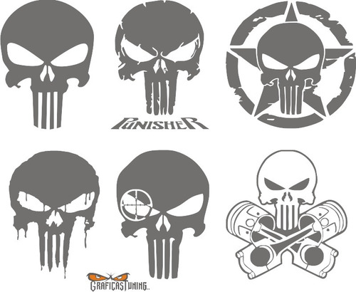 Imagen 2 de 5 de Kit Punisher 02 - 6 Calcos Alto 20 Cm C/u Graficastuning