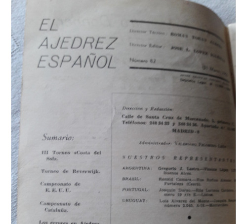 Revista El Ajedrez Español Nº 82 31 De Marzo 1963 (Usado)