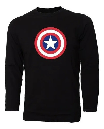 Polera Manga Larga De Hombre Avengers Capitán América Escudo