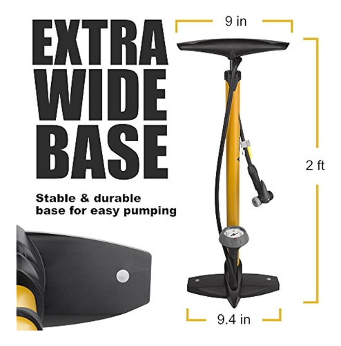 Bv Bicycle Ergonomic Bike Floor Pump Con Manómetro Y Cabeza