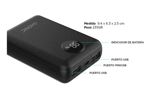 Imagen 2 de 5 de Cargador Portatil Power Bank 17600mah Premium Oferta Ramos