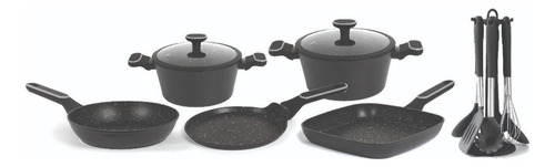 Bateria De cocina 14 Piezas Inducción Granito Color Negro Carol